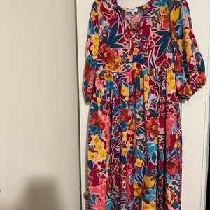 Umgee Vibrant Floral Midi Dress